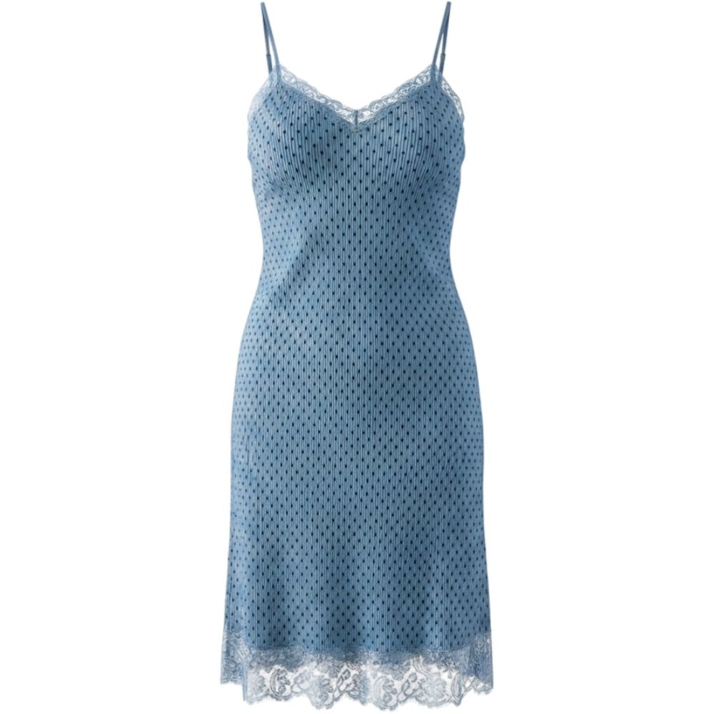 Free People Polka Dot Slip Dress Womens 12 Blue Lace Trim Pleated Coquette